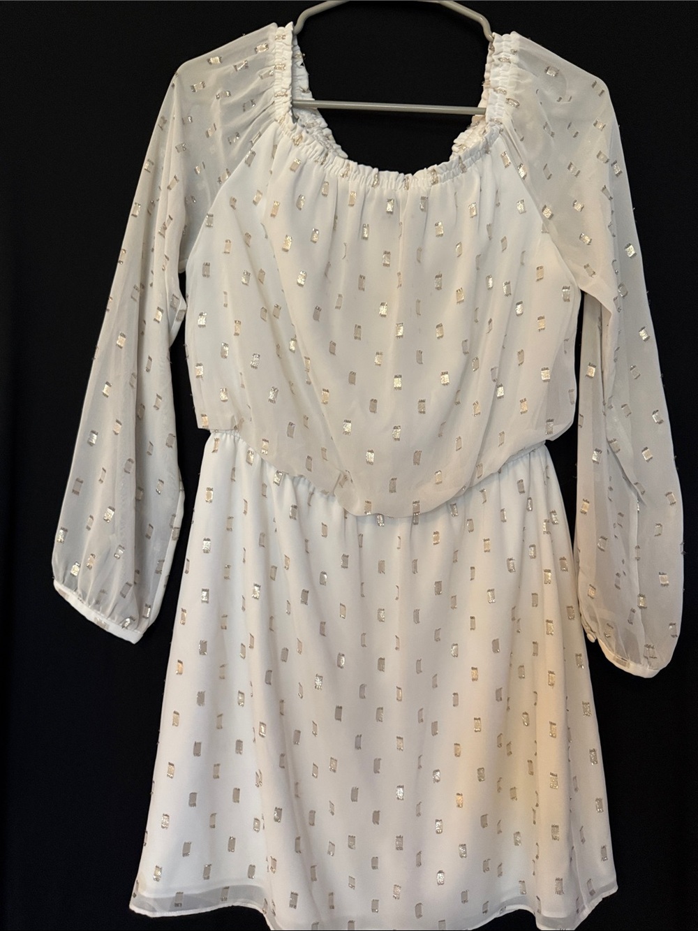 White House Black Market White Dress with Metallic Silver Dot Accents